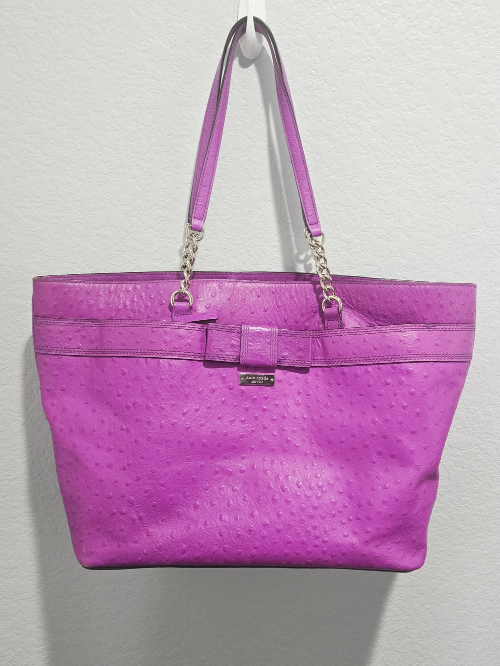 Kate Spade Rose Avenue Large Ostrich Embossed Bow Tote Shoulder Bag